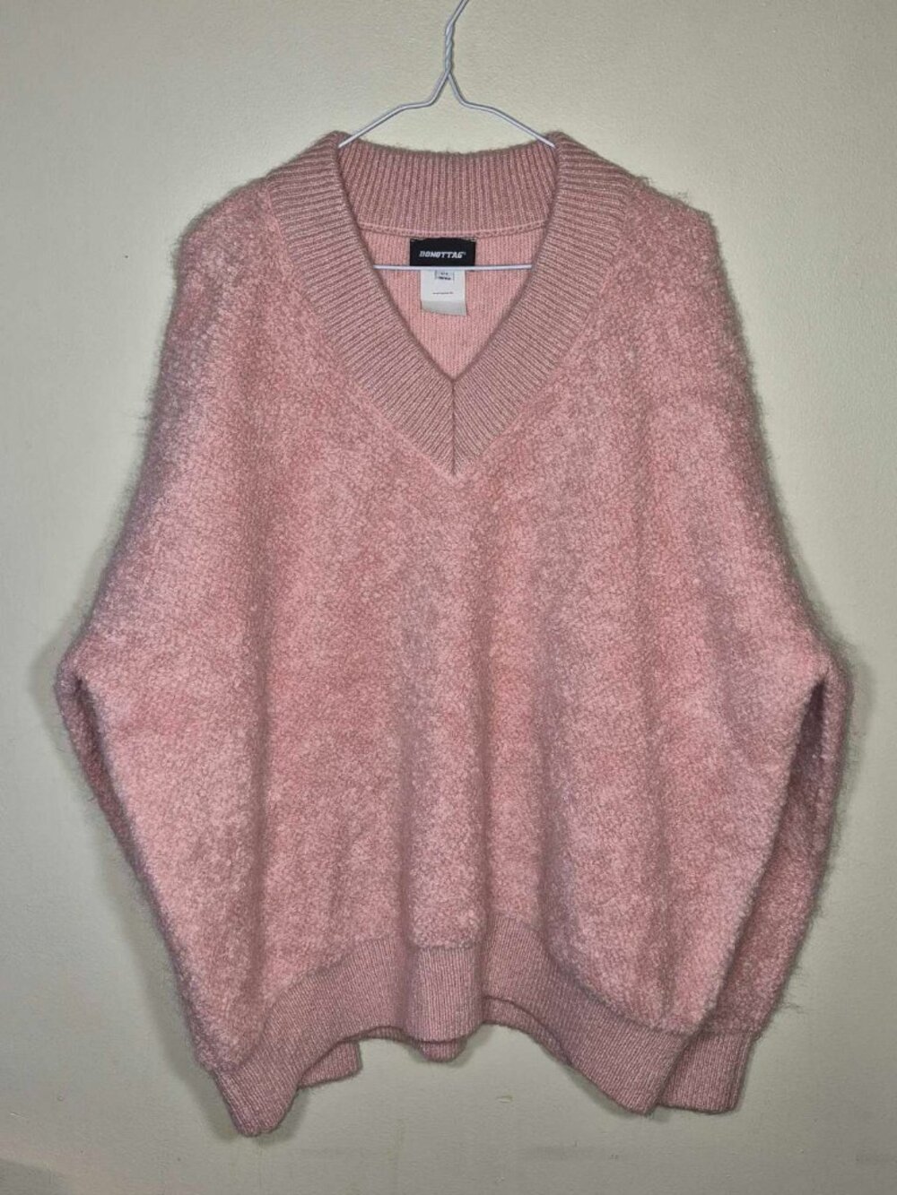DONOTTAG Pink Oversized Fuzzy V-Neck Sweater Slouchy Knit size 3X-4X (26W-28W)